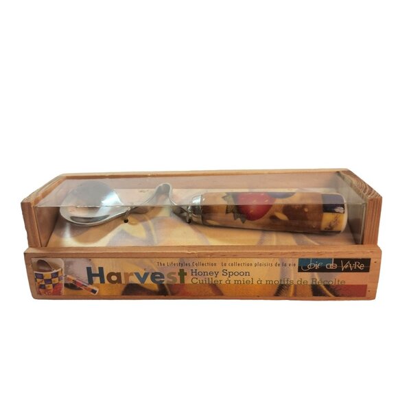 Harvest Honey Spoon in Wooden Crate Vintage 2002 Joie de Vivre Wood Crate NEW - Picture 4 of 13